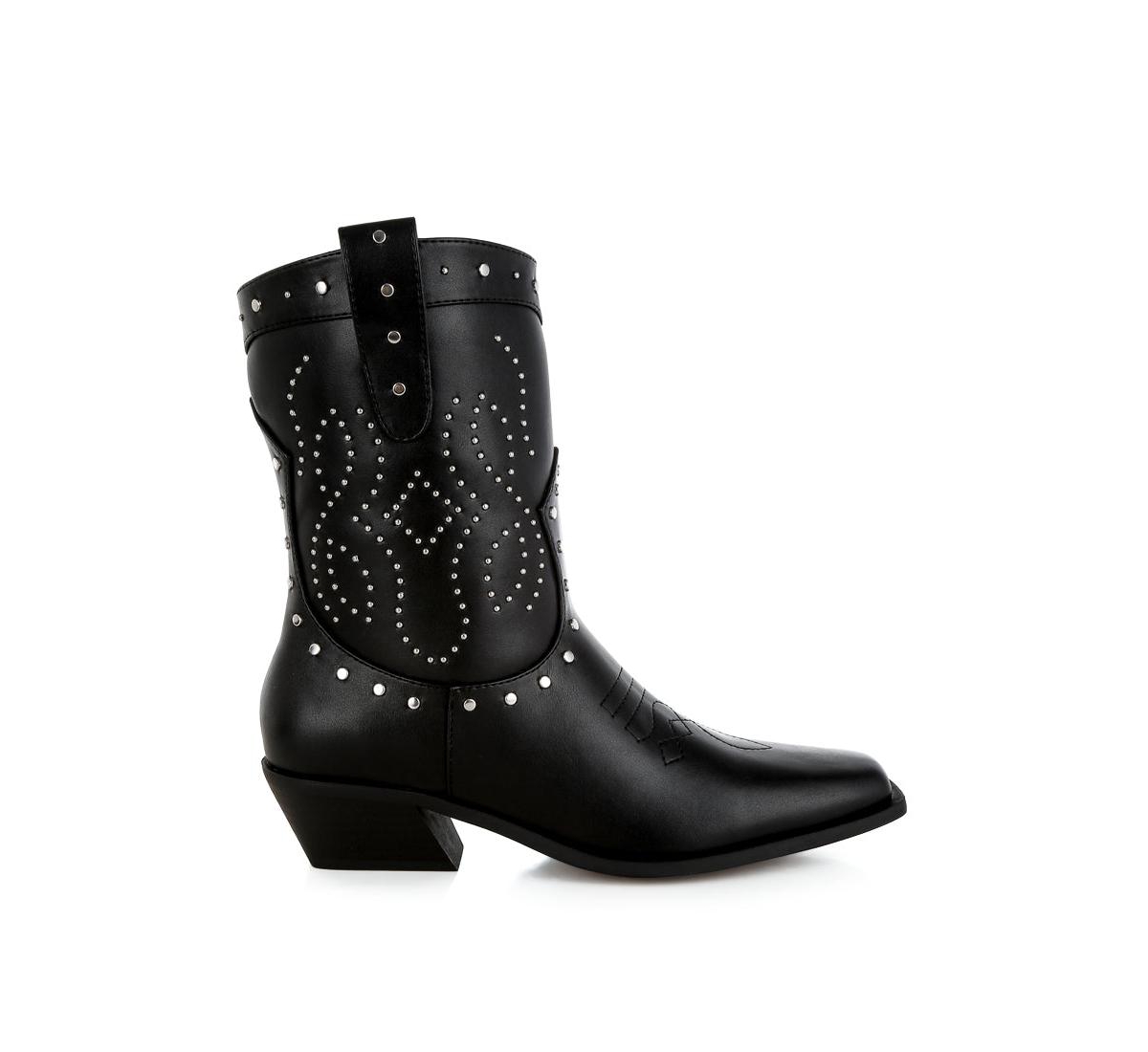 London Rag Equine Studded Embroidery Cowboy Boots - Black