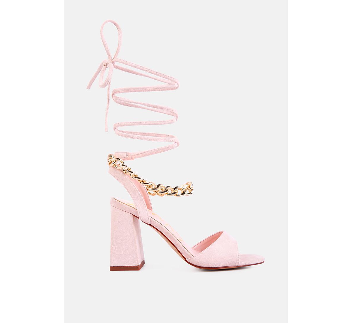 London Rag Gone Gurl Metal Chain Lace Up Sandals - Peach