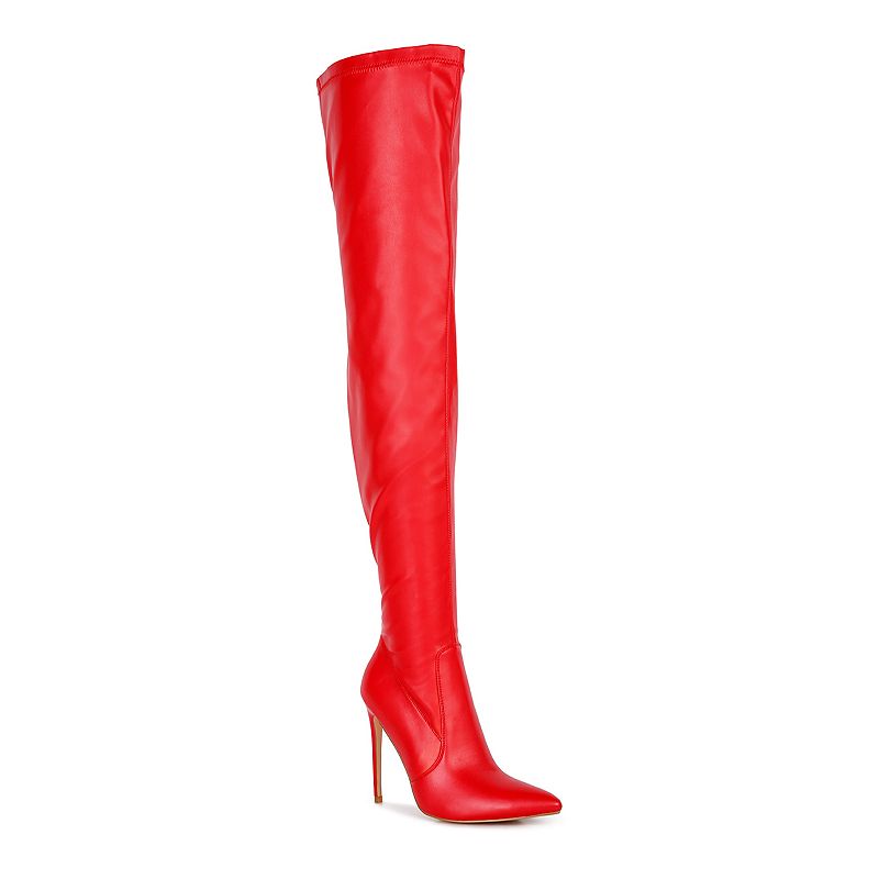 London Rag Gush Women's Over-The-Knee High Heel Boots, Size: 5, Red