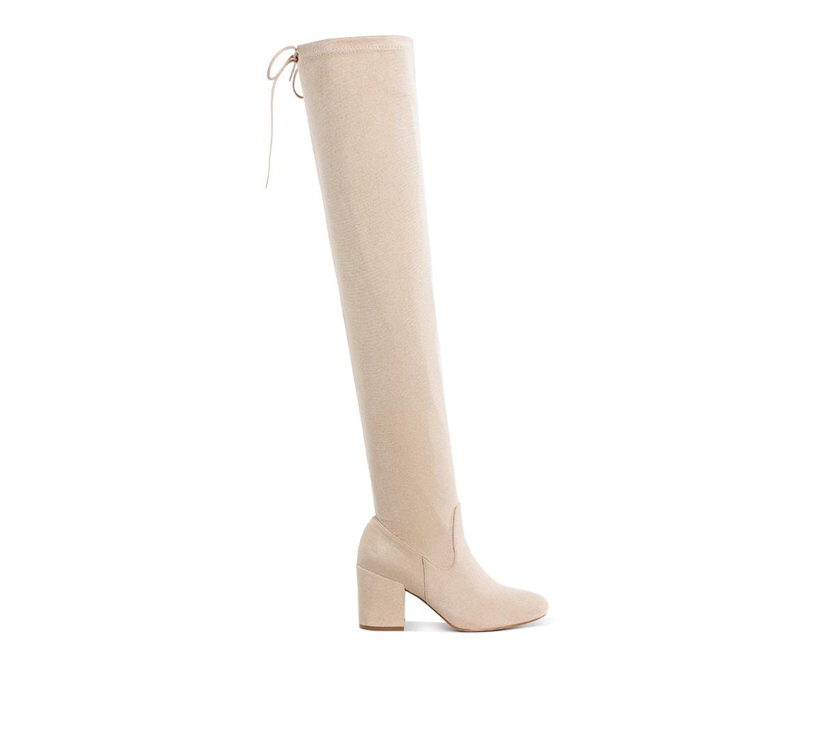 London Rag Liama Minimal Drawstring Detail Knee-High Boots - Beige