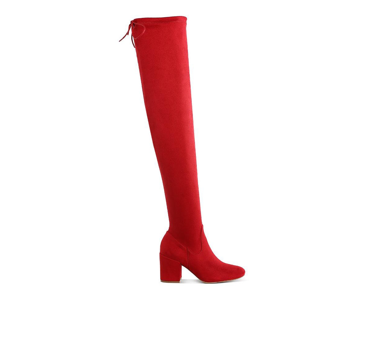 London Rag Liama Minimal Drawstring Detail Knee-High Boots - Red