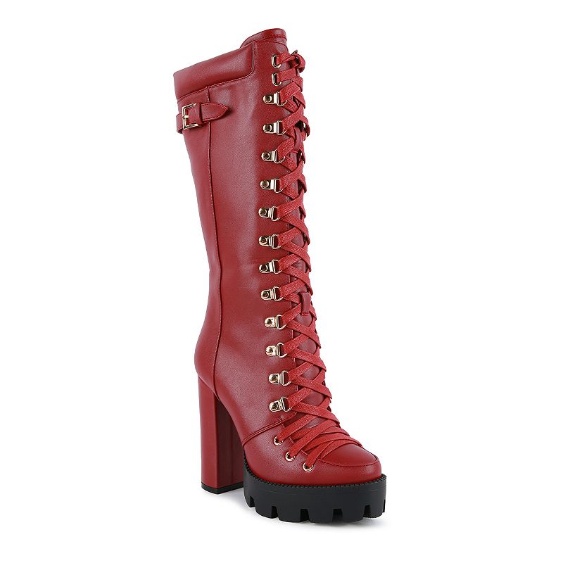 London Rag Magnolia Women's Heeled Mid Calf Boots, Size: 5, Red