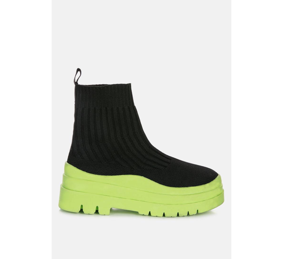 London Rag Quavo Knitted Platform Chunky Boots - Black-green