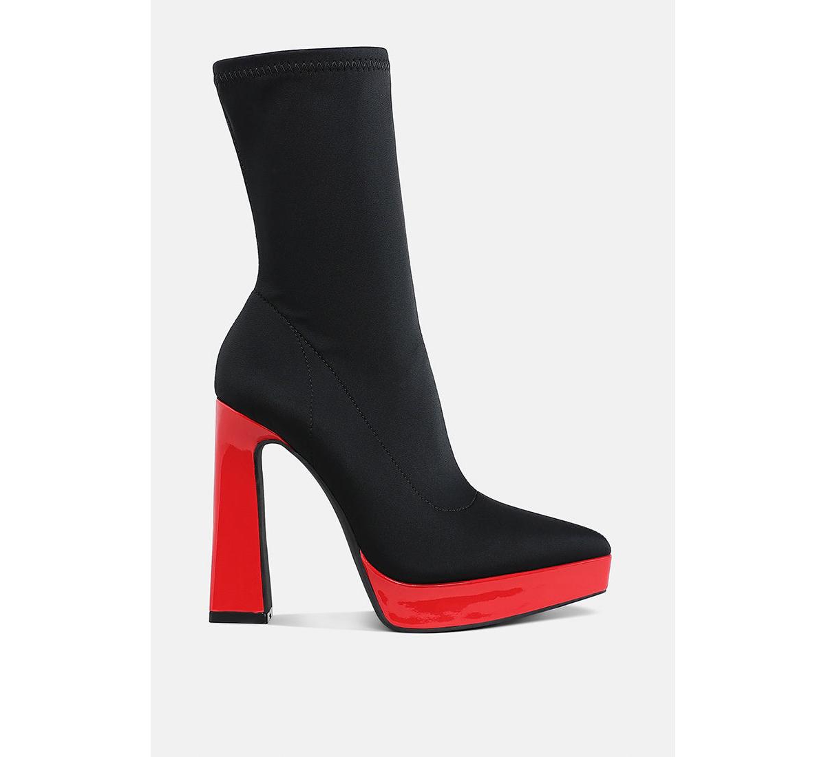 London Rag Rabha Contrasting Platform Detail Sock Boots - Black-red