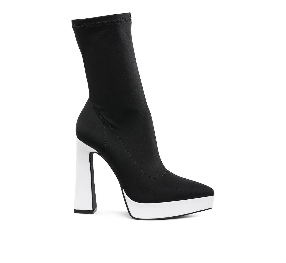 London Rag Rabha Contrasting Platform Detail Sock Boots - Black-white