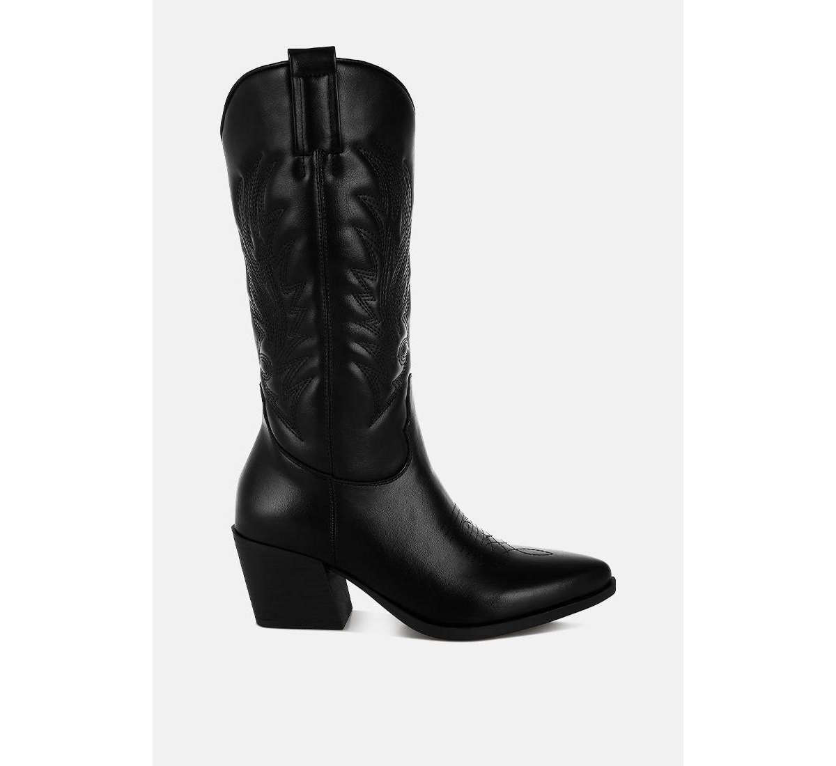 London Rag Saguaro Faux Leather Long Cowboy Boots - Black