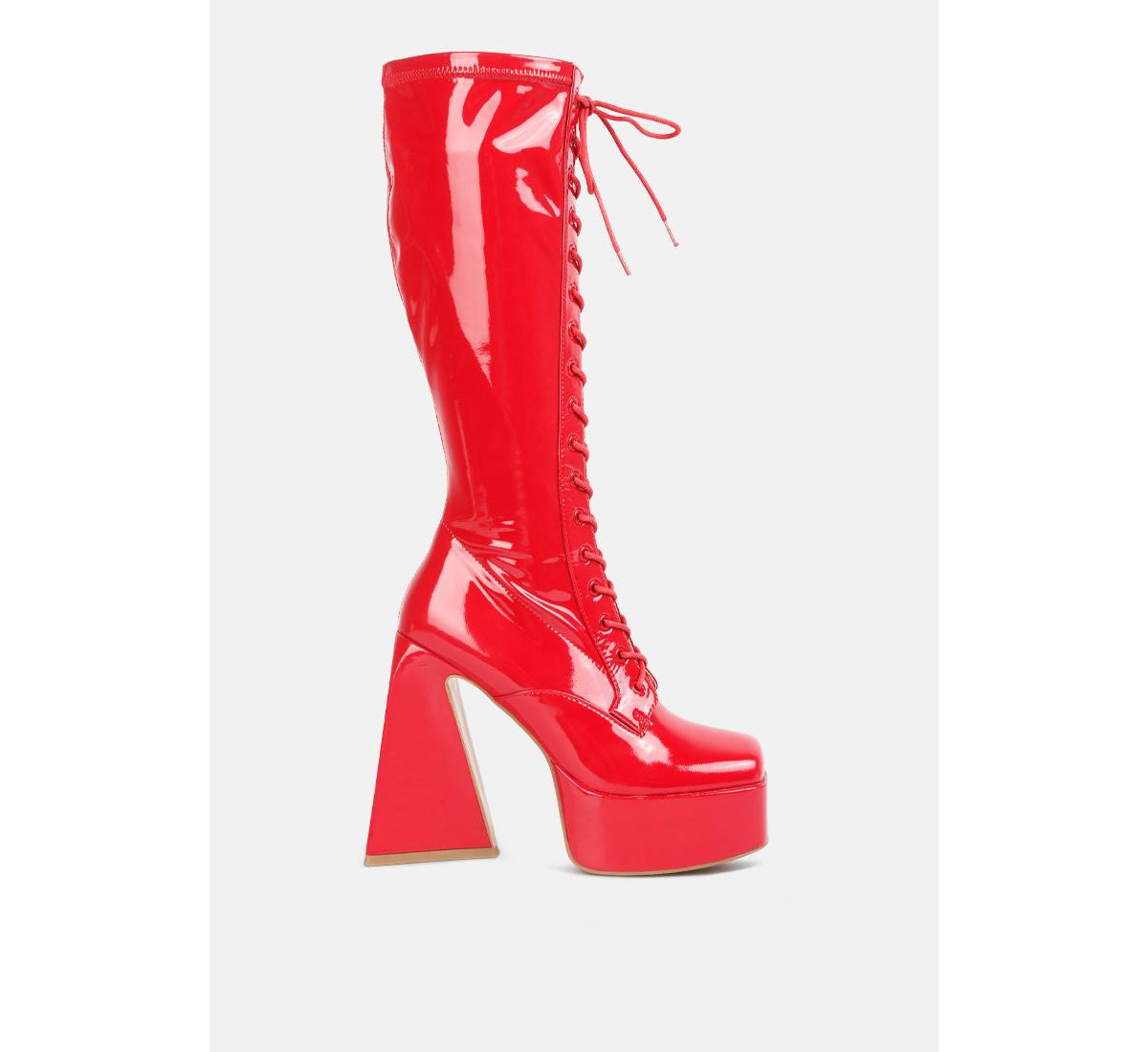 London Rag Snowflakes High Platform Calf Boots - Red