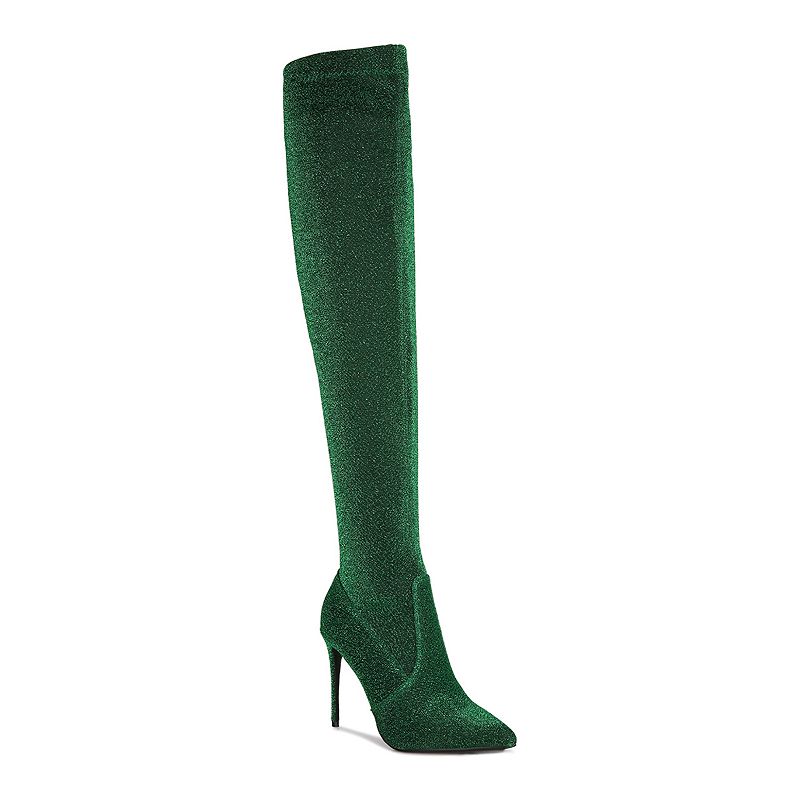 London Rag Tigerlily Women's High Heel Over-The-Knee Boots, Size: 5, Green