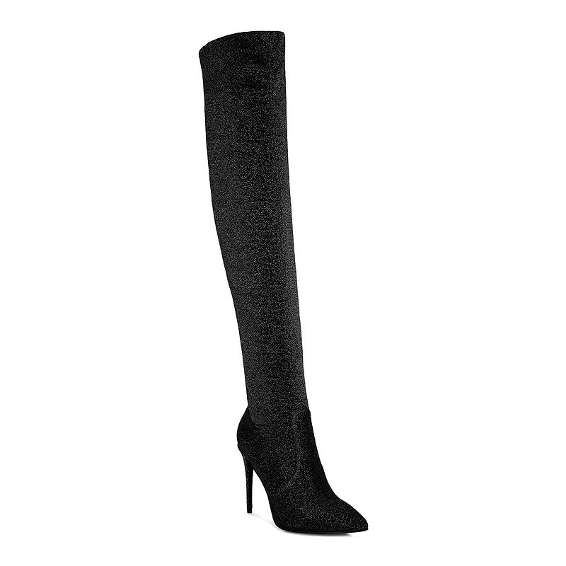 London Rag Tigerlily Women's High Heel Over-The-Knee Boots, Size: 7, Black