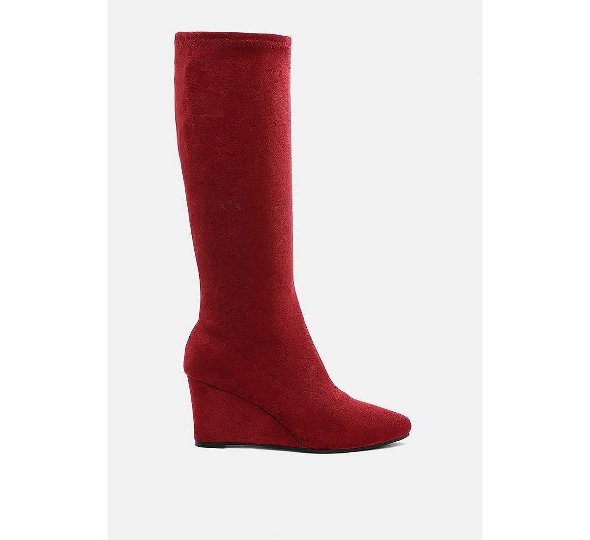 London Rag Tulsha Microfiber Wedge Heel Boots - Dark red