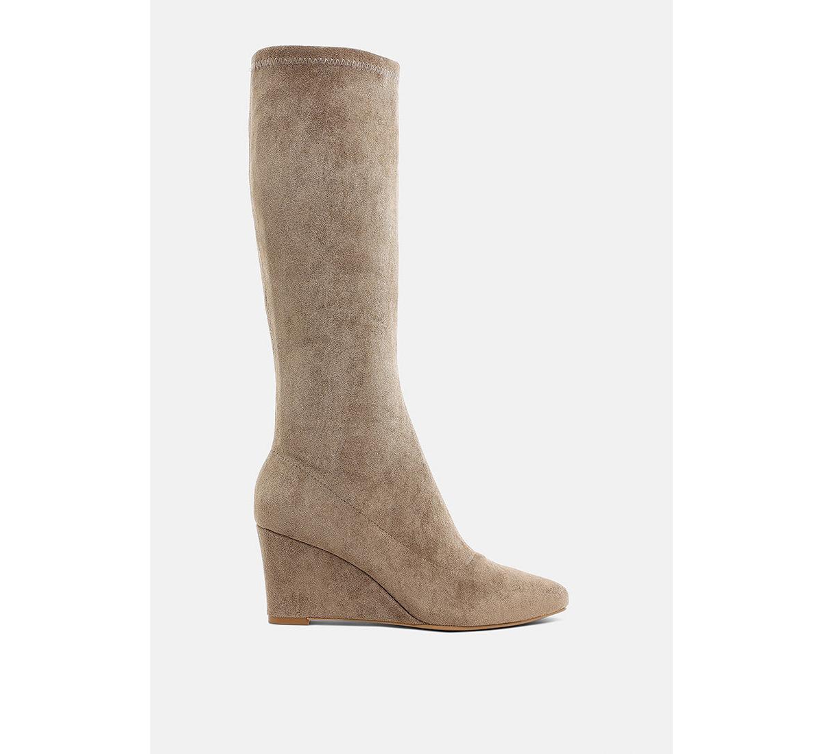 London Rag Tulsha Microfiber Wedge Heel Boots - Taupe