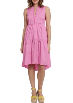 London Times Women's Sleeveless Split Neck Tiered A-Line Dress, 10