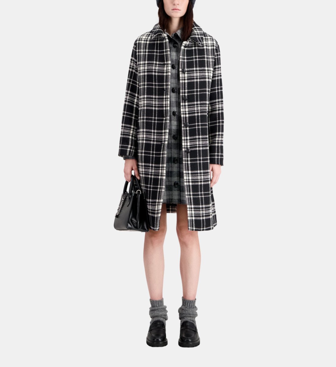 Long Checkered Coat In Wool Blend