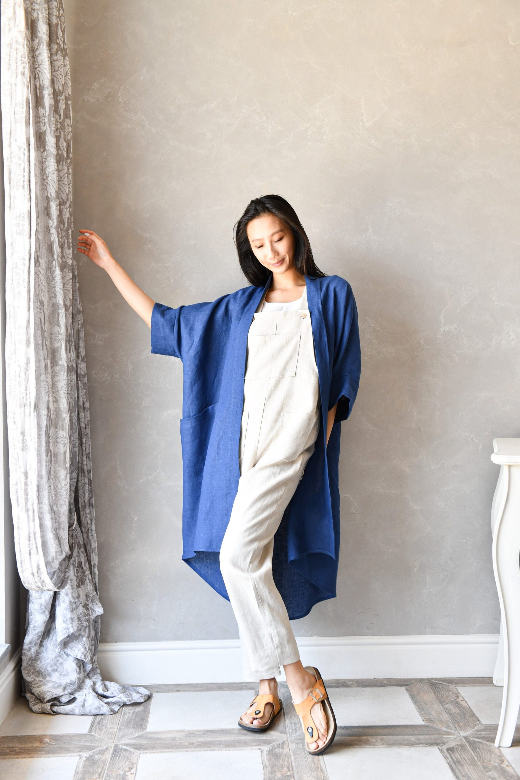 Long Linen Duster, Kimono Jacket, Asymmetric Coat, Oversized Cardigan Odette, Plus Size Clothing