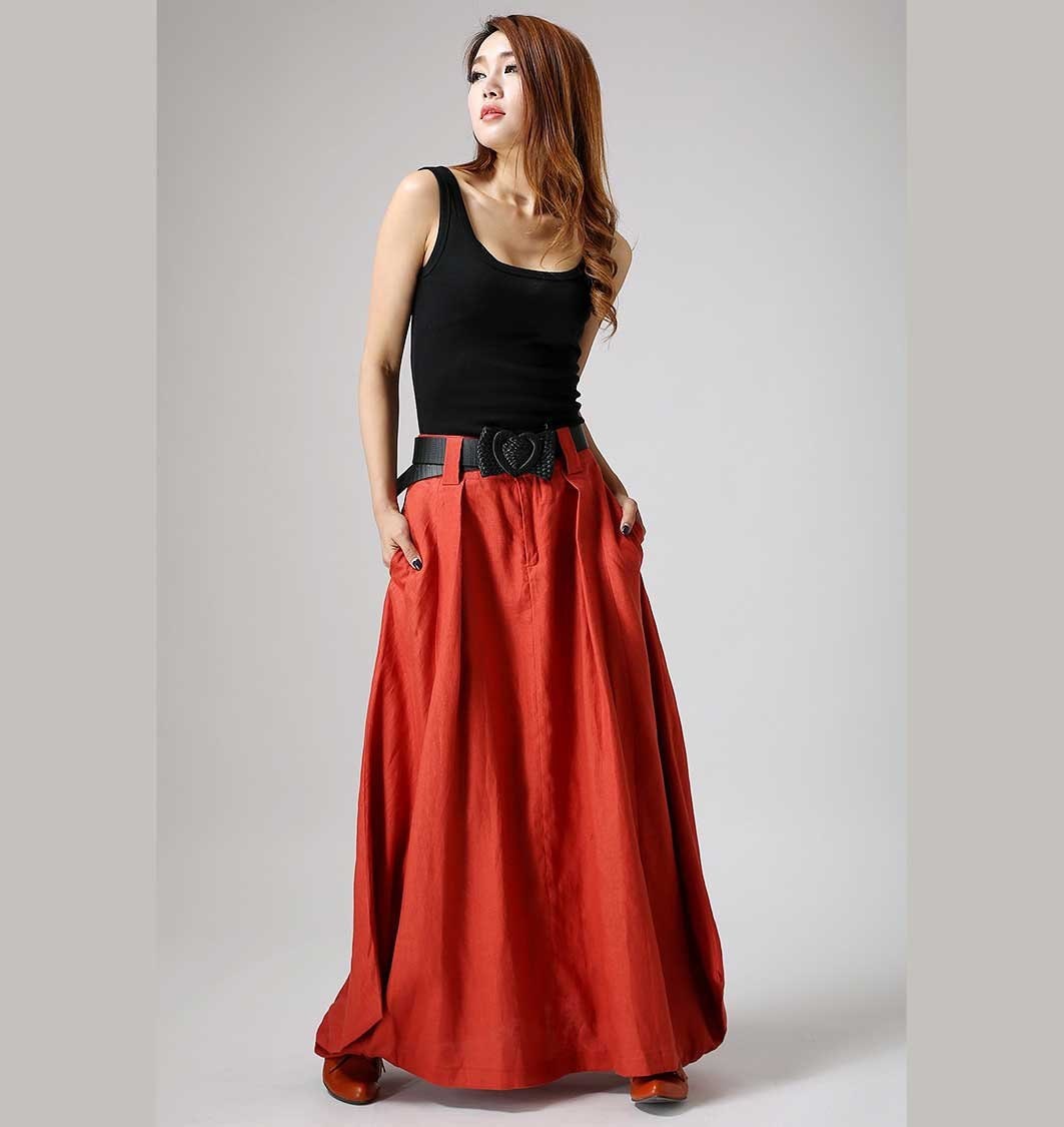 Long Linen Skirt, Maxi Linen Long Lagenlook Asymmetrical Skirt, Skirts For Women, Skirt With Pockets 0896#