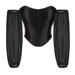 Long-Sleeve Off-Shoulder Plain Satin Corset Top