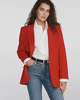 Long Slim Cropped Business Blazer Red Women's XL