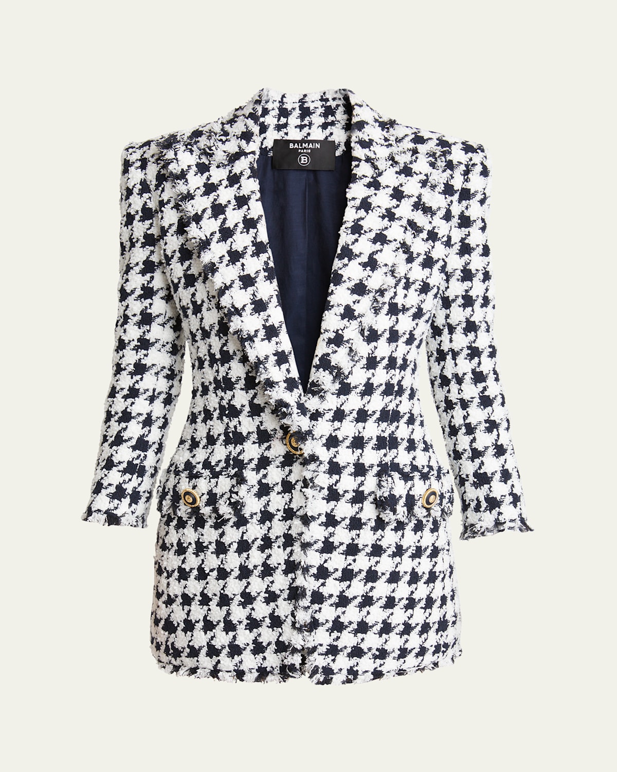 Long Tweed Houndstooth Blazer