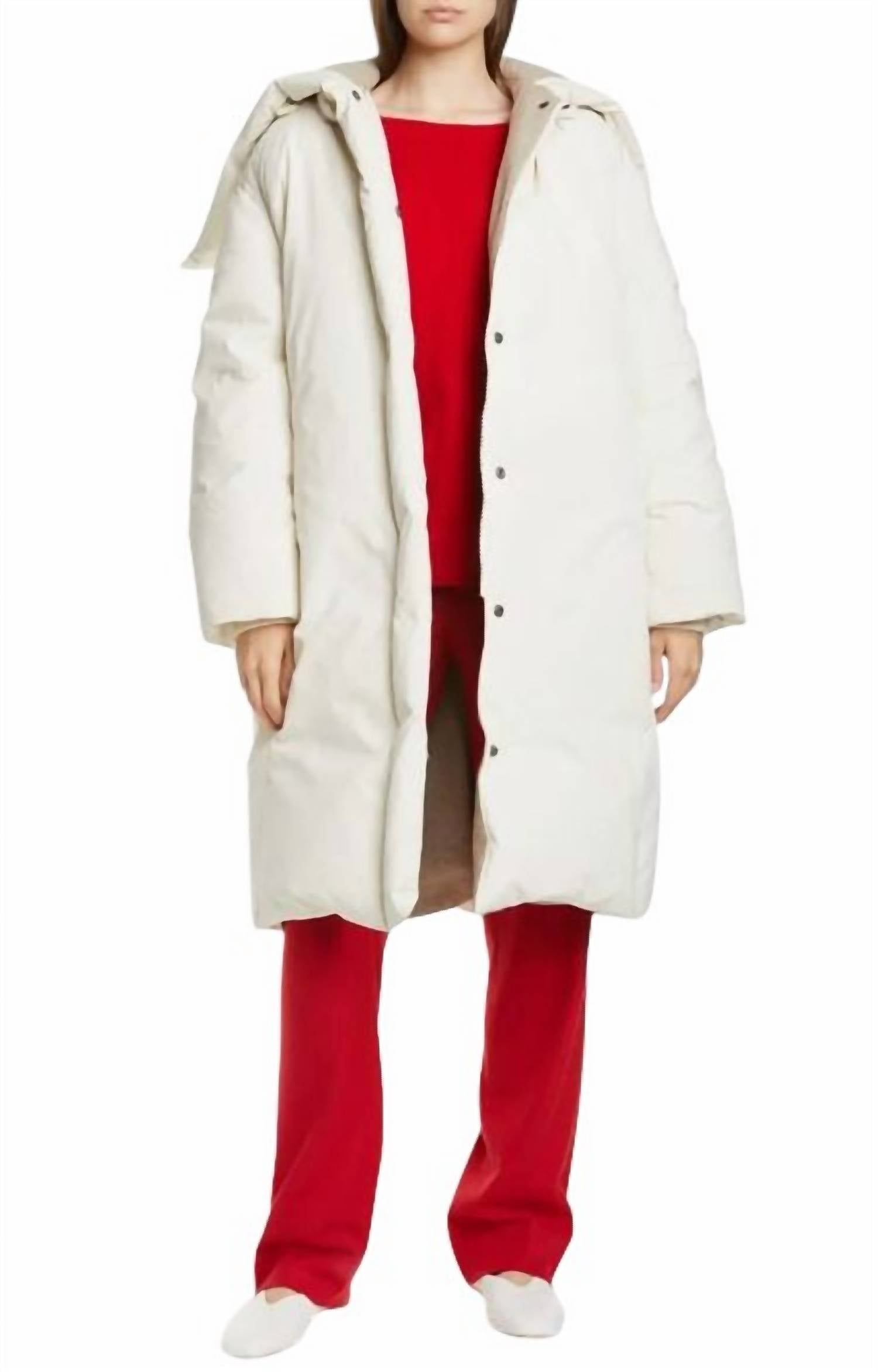 Longline Puffer Mid Length Winter Coat Jacket In Beige