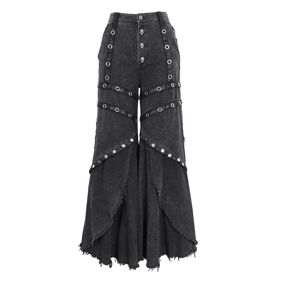 Loose Punk Eyelets Long Flared Pants for Women