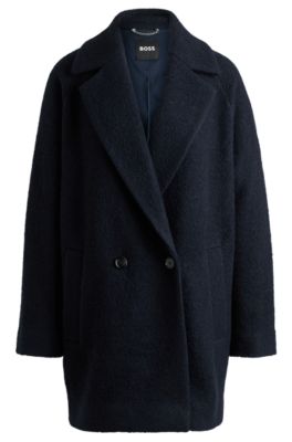 Loose-fit coat in textured wool- Dark Blue Women's Formal Coats size 4