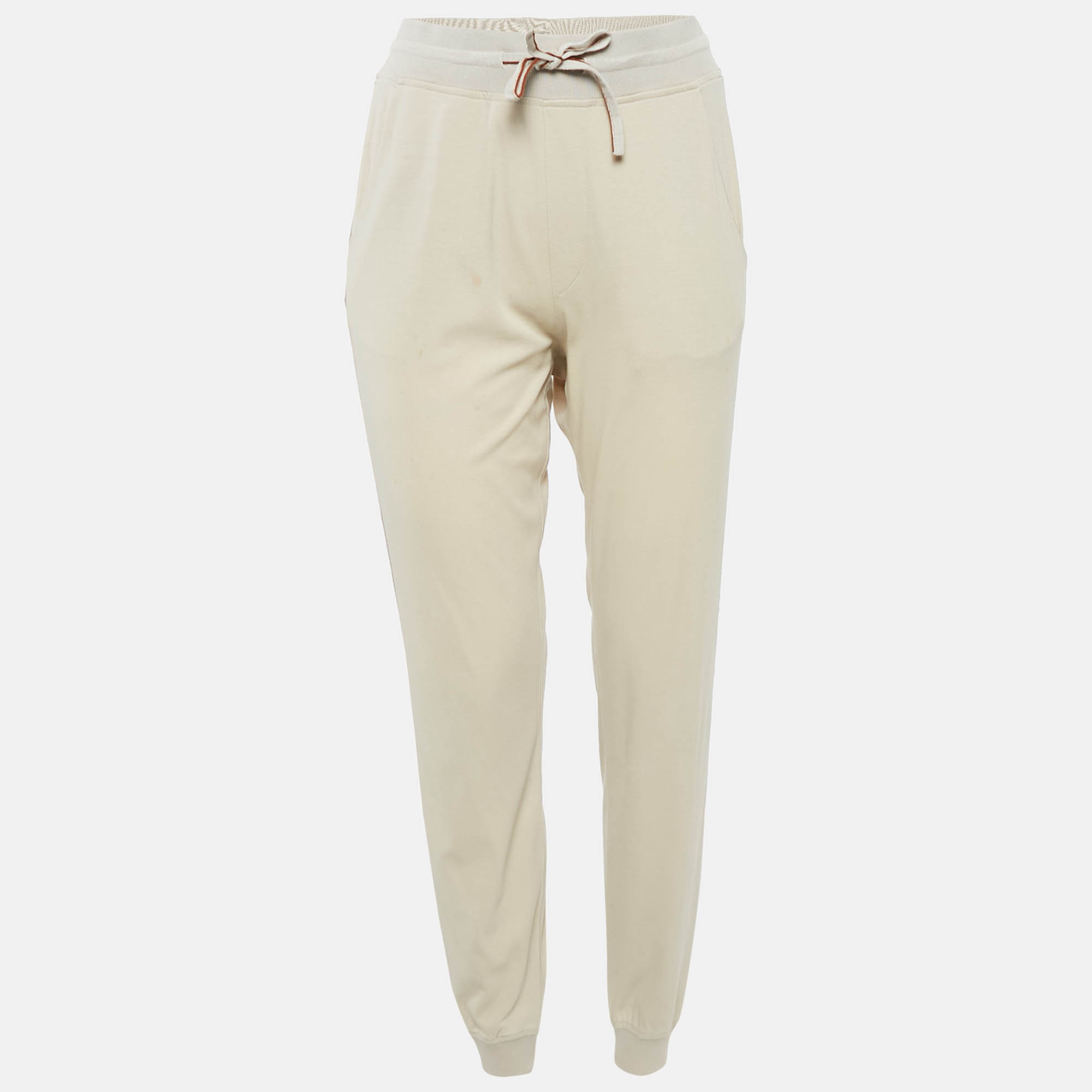 Loro Piana Beige Cotton Knit Contrast Panel Detail Joggers S