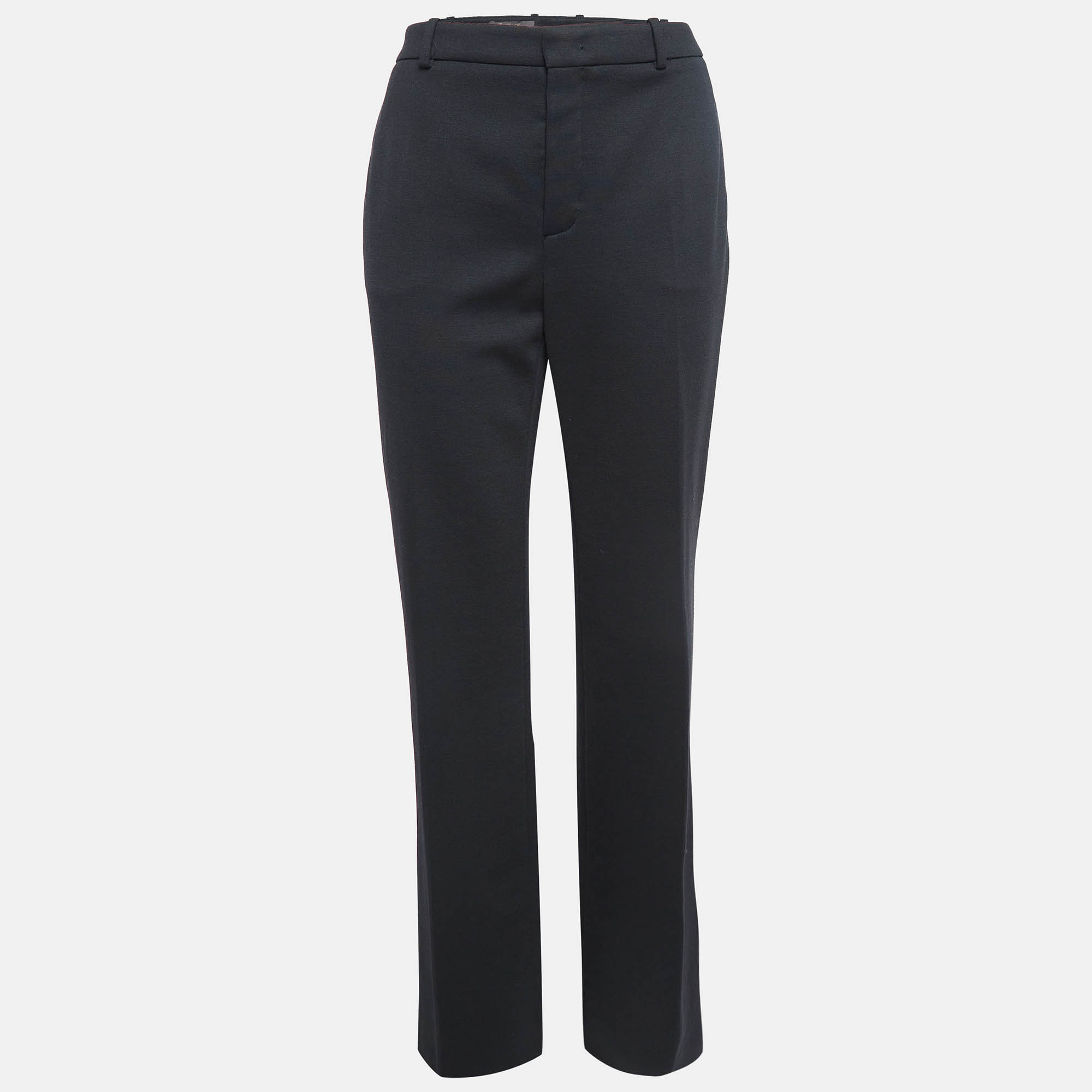 Loro Piana Black Stretch Wool Blend Straight-Leg Trousers M