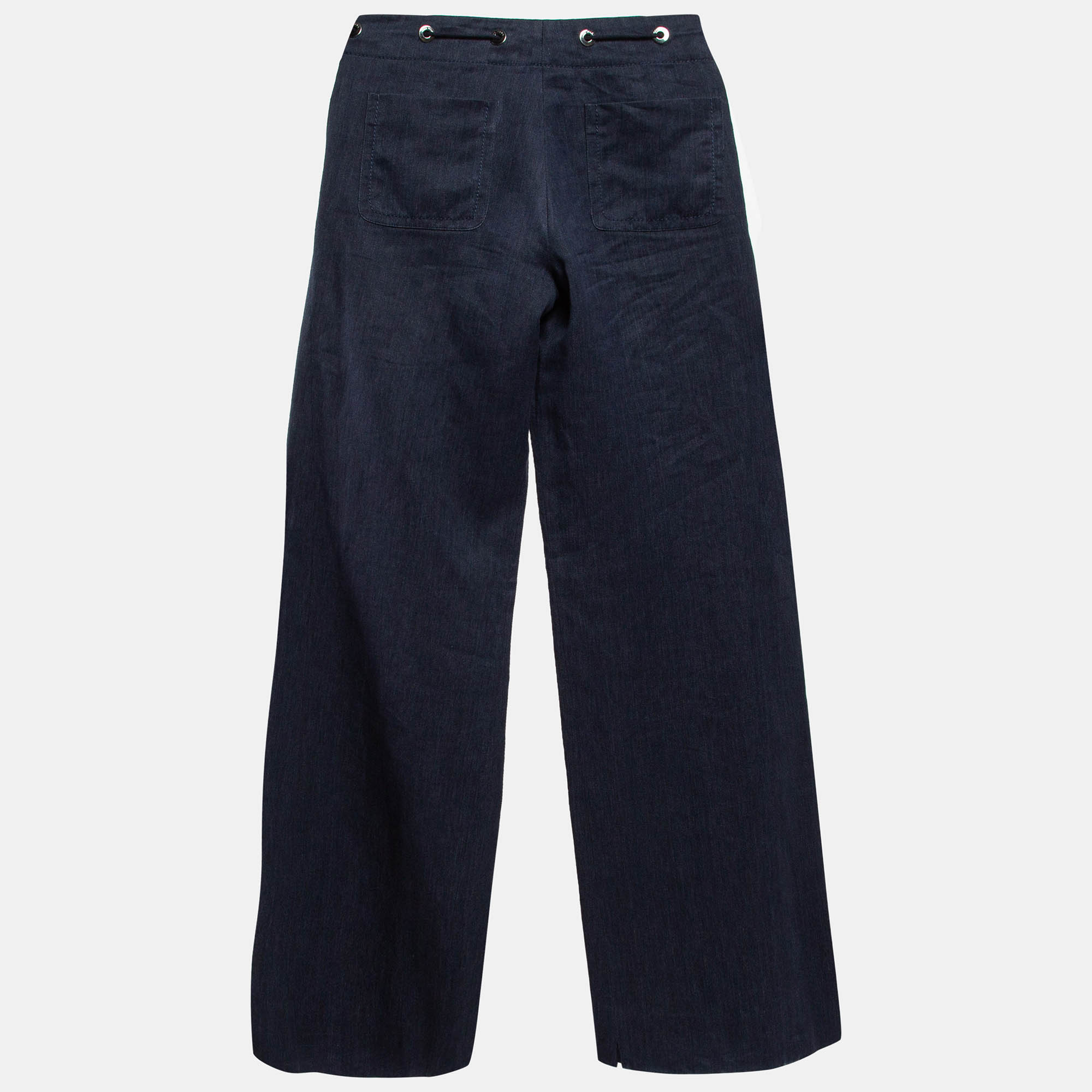 Loro Piana Blue Linen Drill Wide-Leg Trousers S