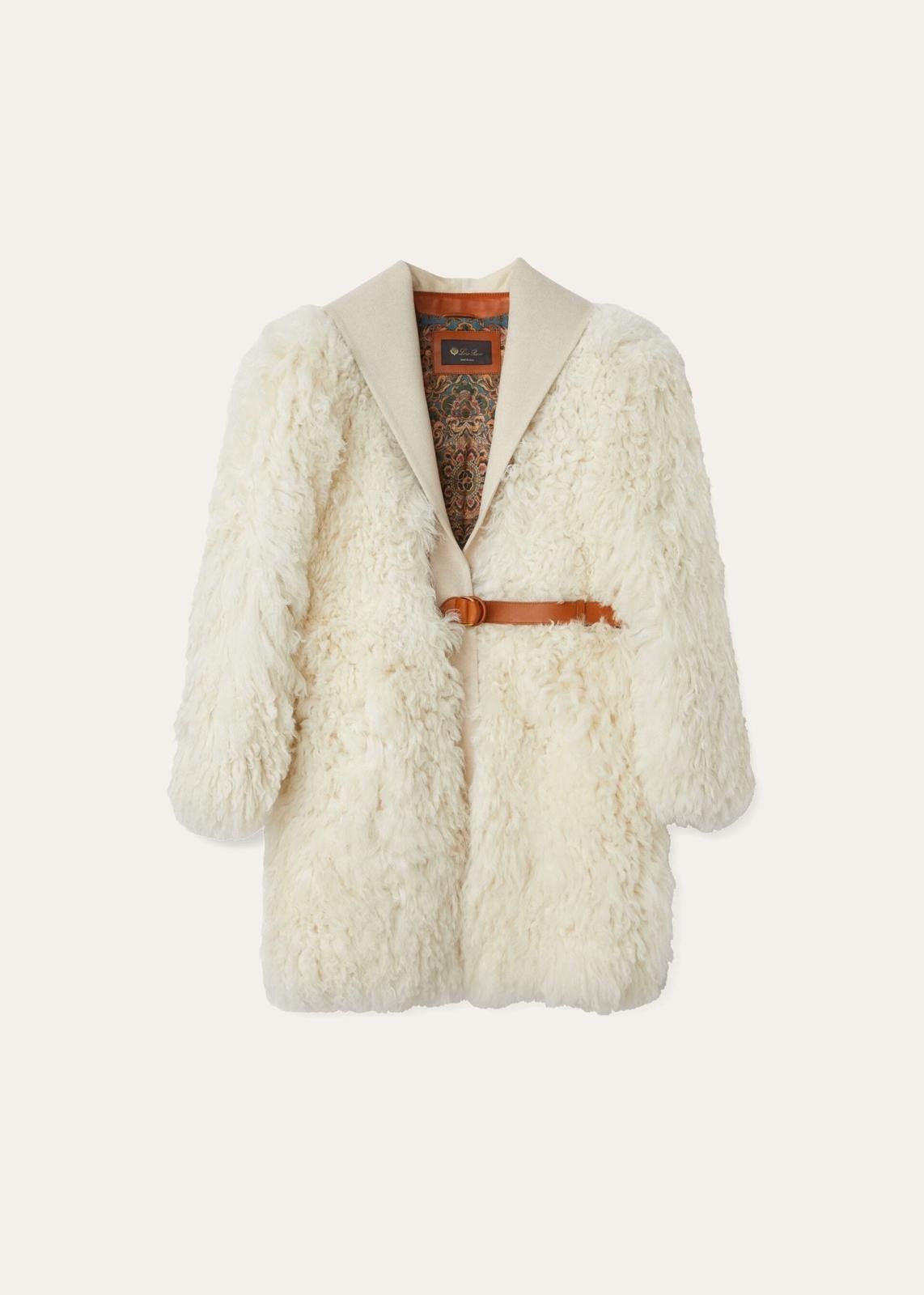 Loro Piana O1Srvl11E1124 Azelie Curl Shearling Coat In White, Women's (Size Small)