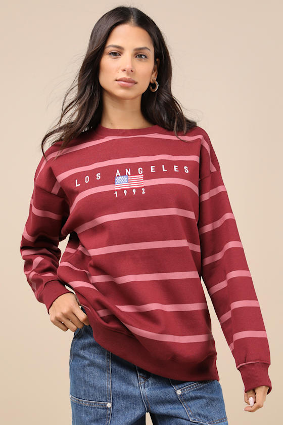 Los Angeles Red Striped Oversized Sweatshirt