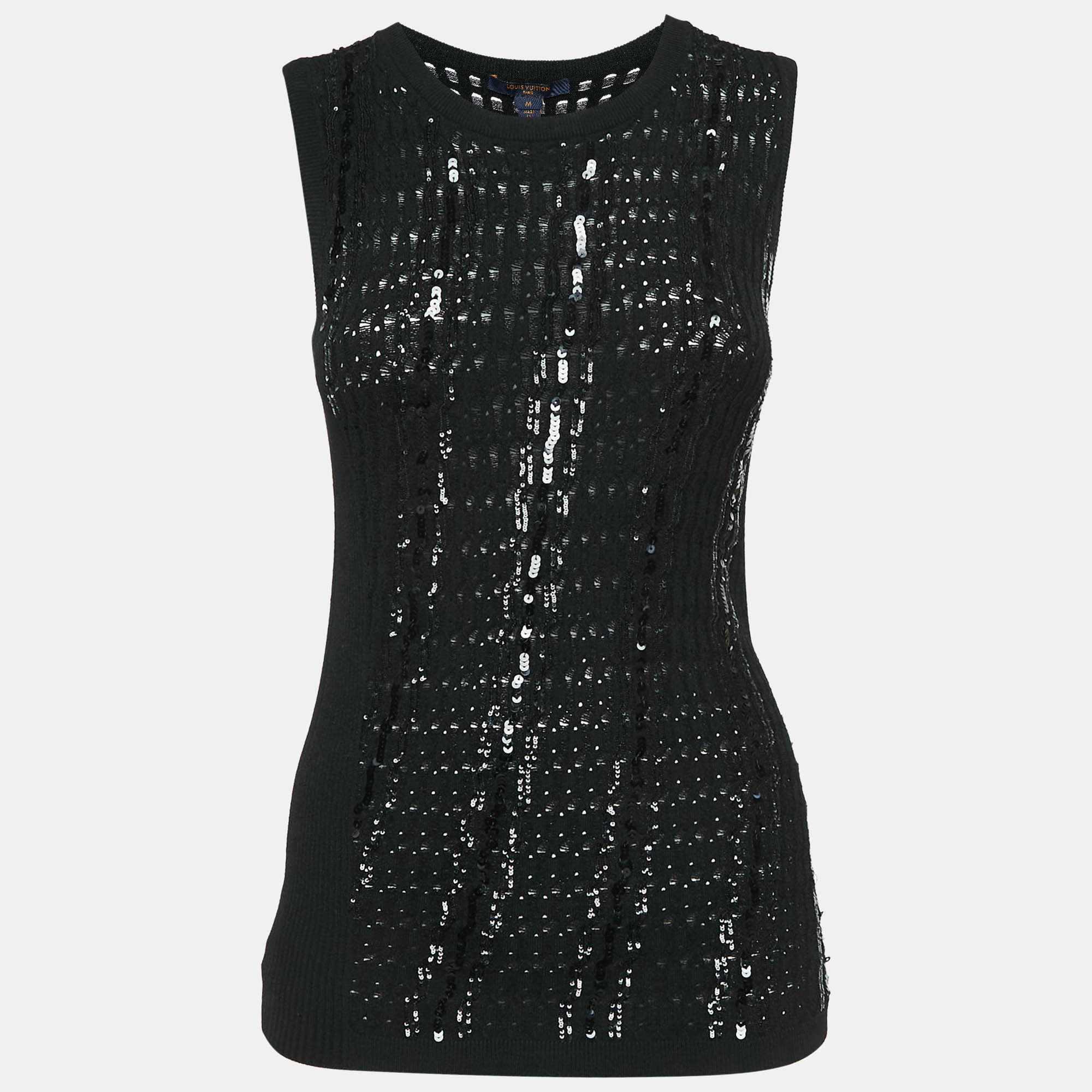 Louis Vuitton Black Sequin Embellished Knit Sleeveless Top M