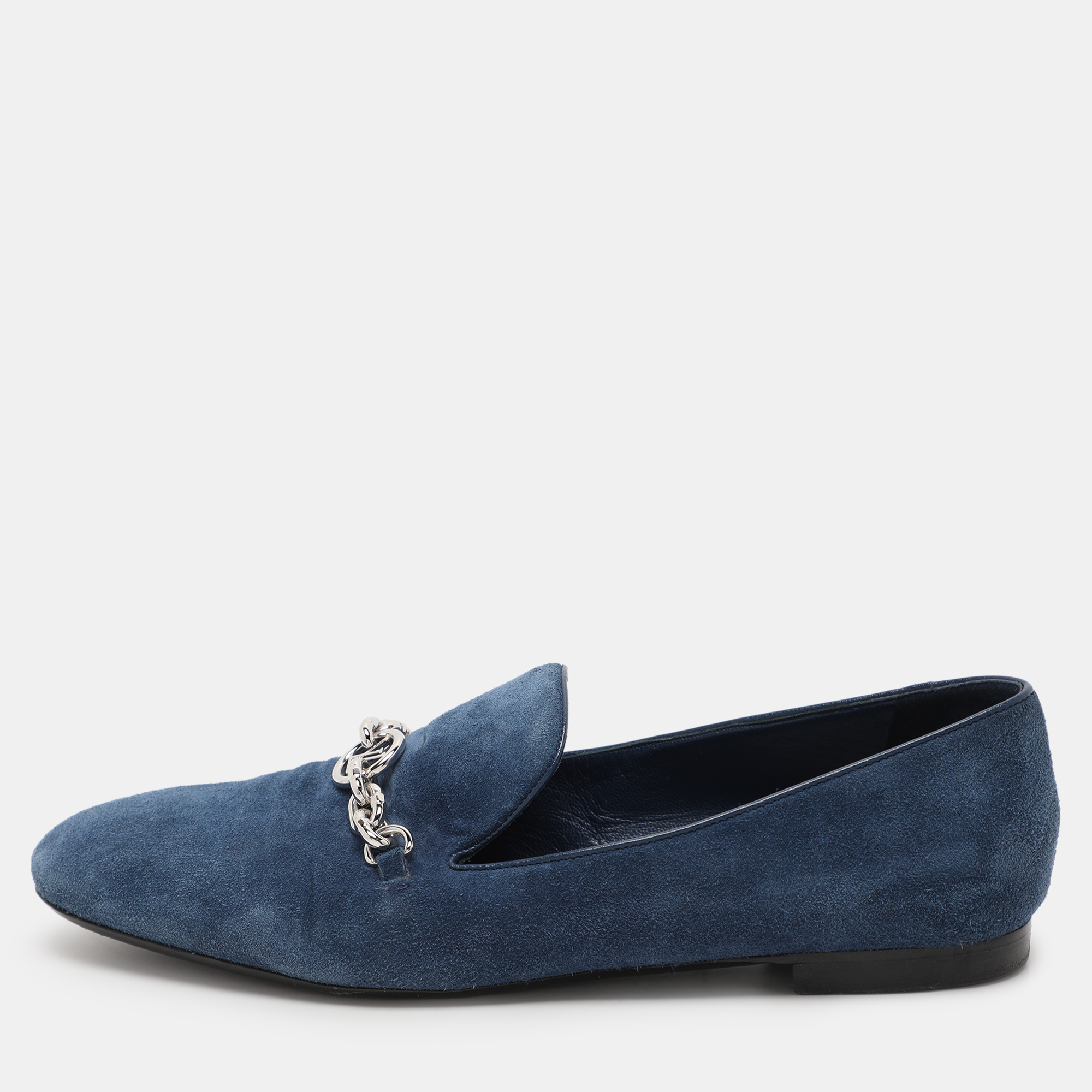 Louis Vuitton Blue Suede Embellished Loafers Size 39