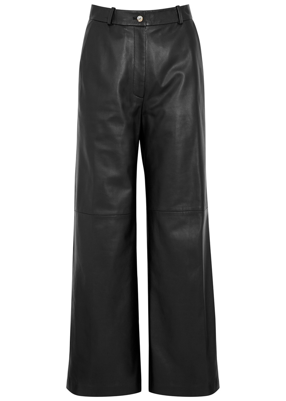 Loulou Studio Noro Black Leather Wide-leg Trousers - M