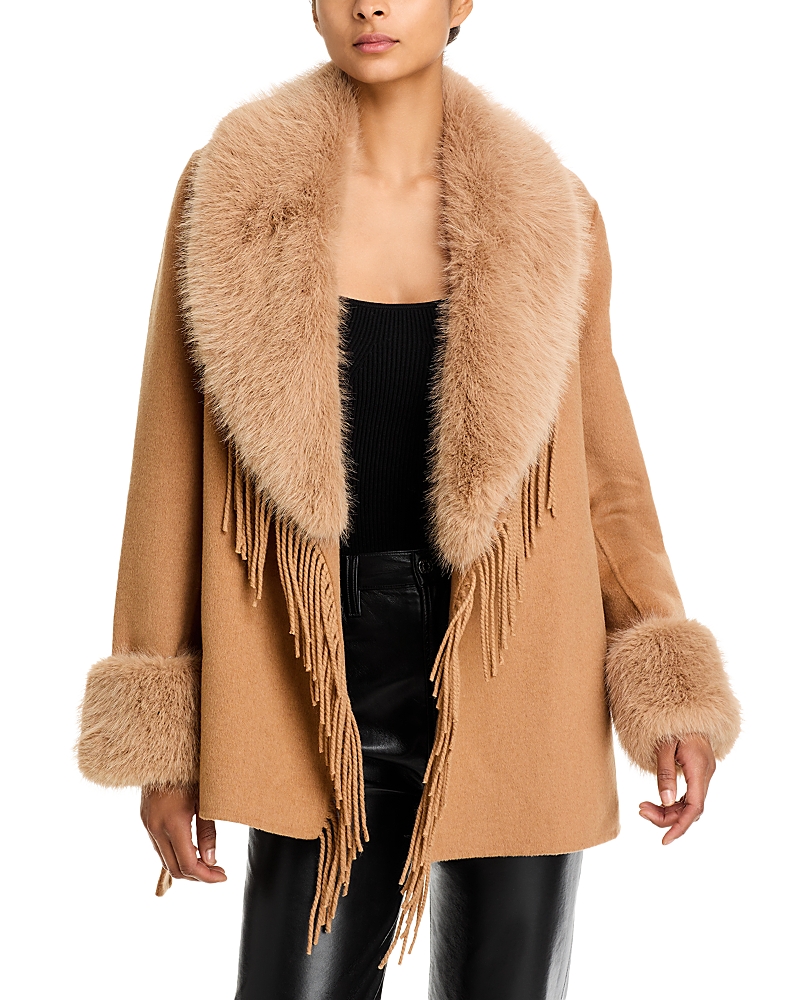 Love Token Faux Fur Collar Fringe Wrap Coat