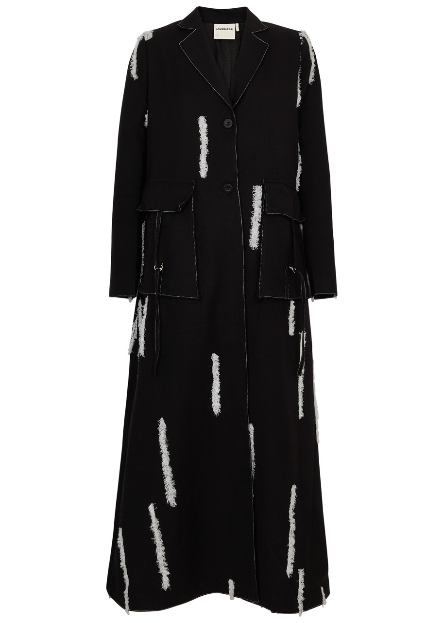 Lovebirds Rain Embroidered Wool Coat - Black And White - L