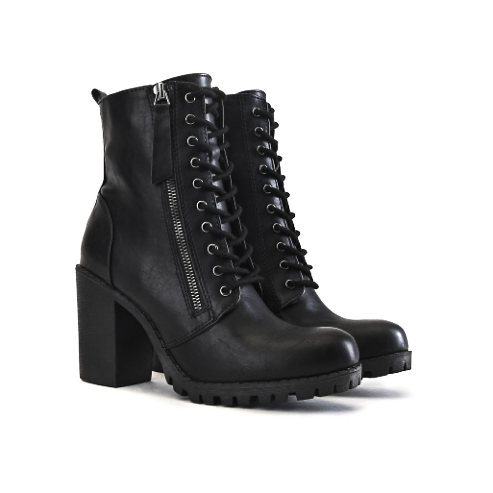 Low-Heel Lace-Up Boot Malia-S Black