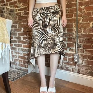 Low Rise Leopard Print Asymmetrical Straight Skirt