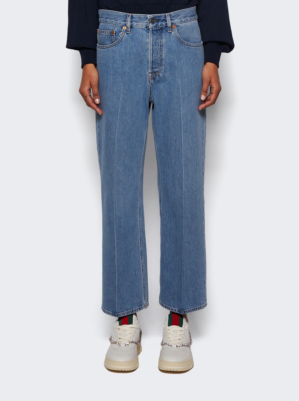 Low Waist Cropped Denim Pants Blue