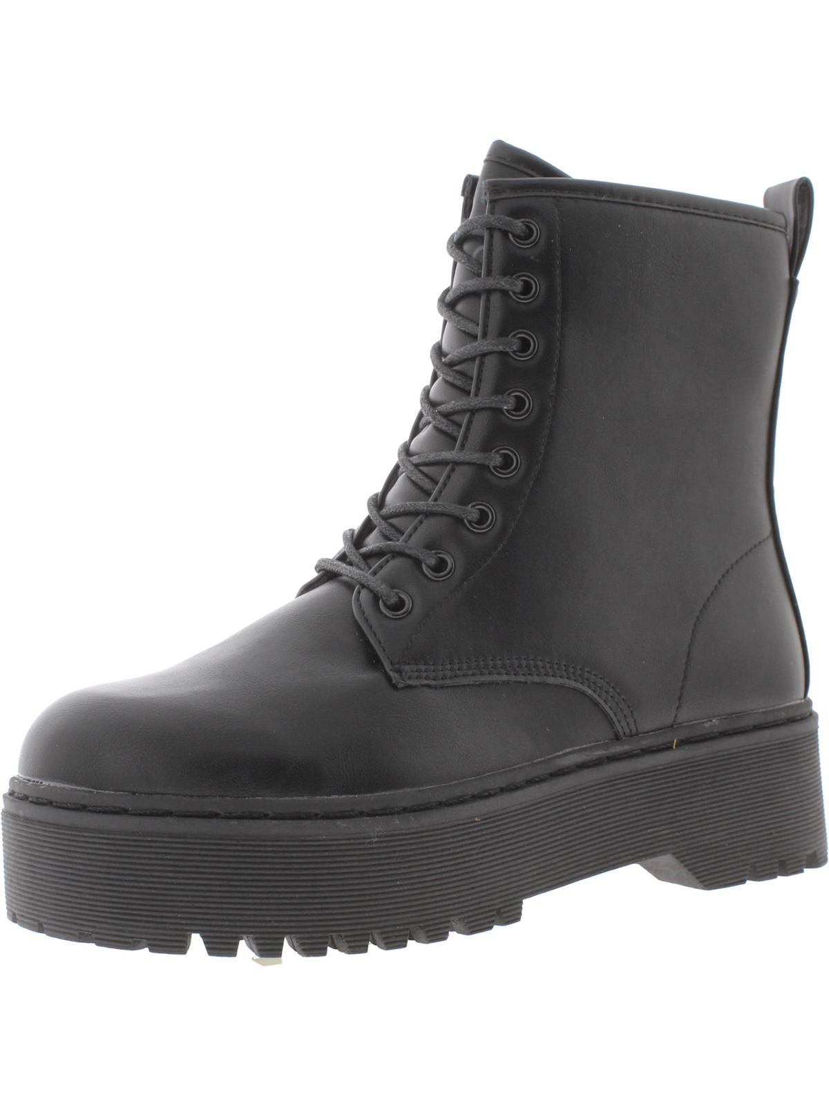 Lucie Womens Faux Leather Lug Sole Combat & Lace-up Boots