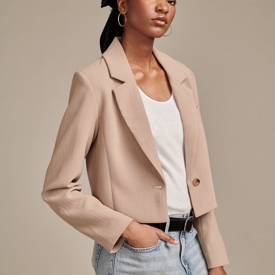 Lucky Brand Cropped Blazer - Women's Clothing Jackets Coats Blazers in Dune