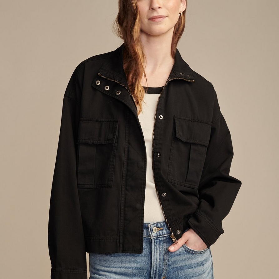 Lucky Brand Cropped Utility Jacket - Women's Clothing Outerwear Jackets Coats in Black Oyster