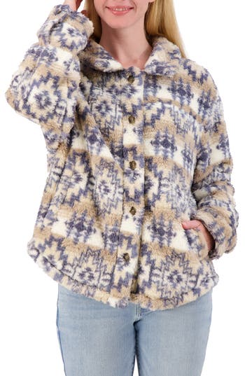 Lucky Brand Patterned High Pile Fleece Shacket in Natural Combo at Nordstrom Rack, Size X-Small