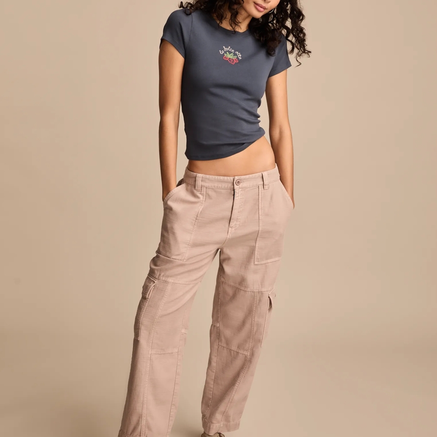 Lucky Brand Straight Leg Slub Cargo Pant - Women's Pants Denim Cargo Jeans in Etherea