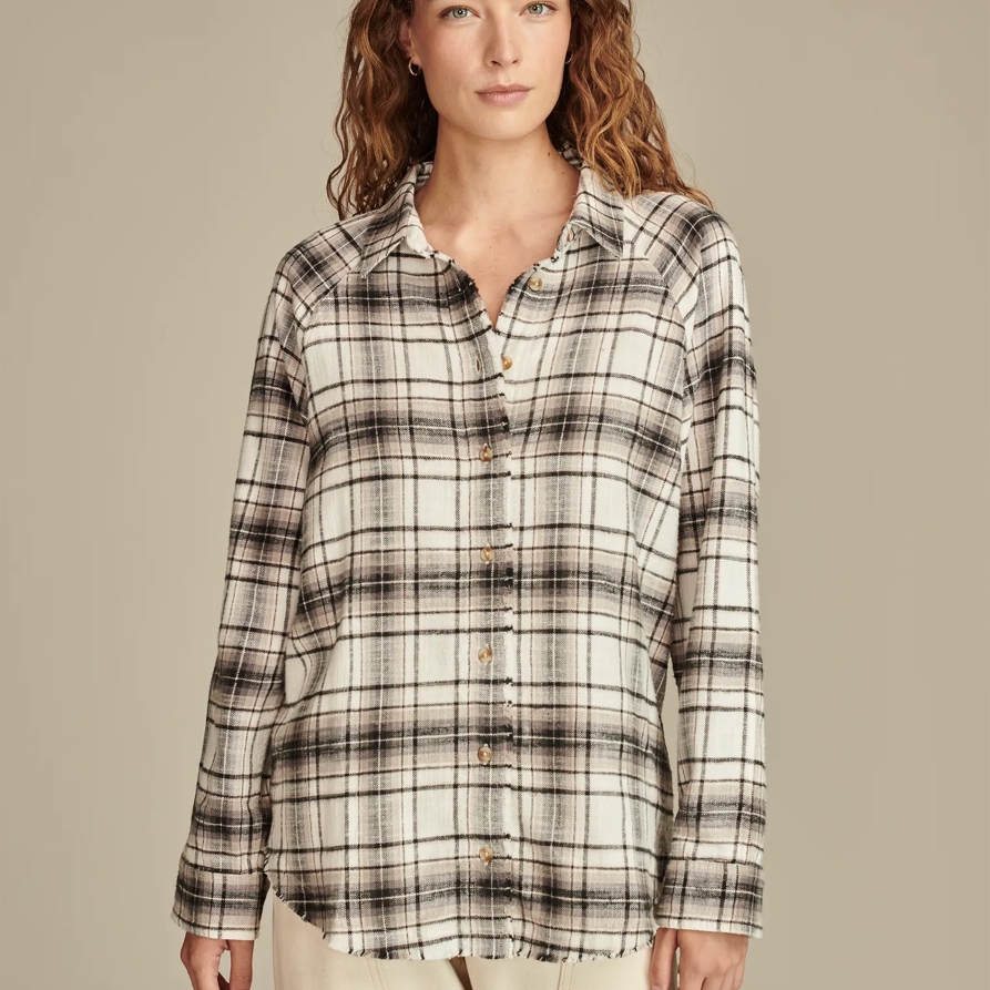 Lucky Brand Tunic Plaid Flannel Shirt - Women's Clothing Tops Flannels Plaid Shirts in Black White Plaid