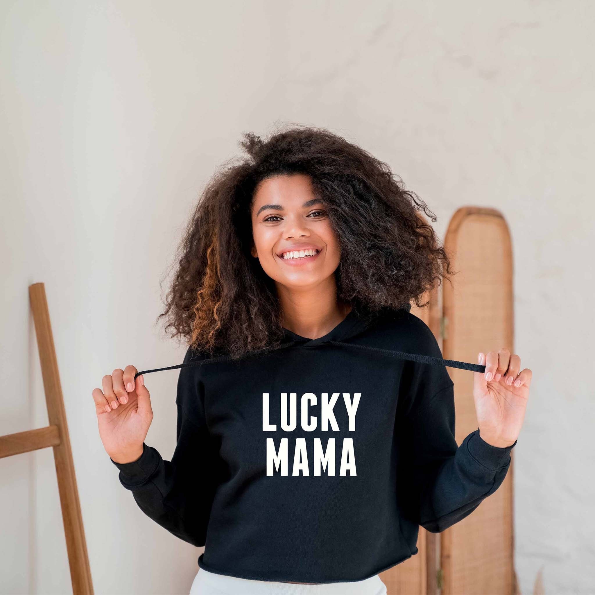 Lucky Mama | Women's Cropped Hoodie St. Patty's Day Sweatshirt Patrick's Shirt