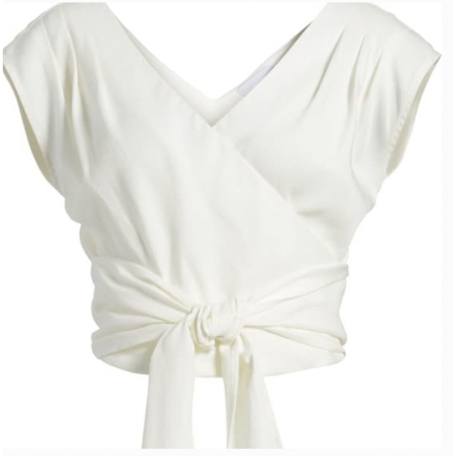 Lulu's J.o.a. Al Fresco Ivory Sleeveless Faux Wrap Tie Top S in Cream, Women's (Size Small)