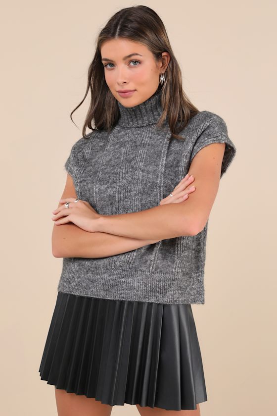 Luxe Coziness Heather Charcoal Cable Knit Oversized Sweater Top