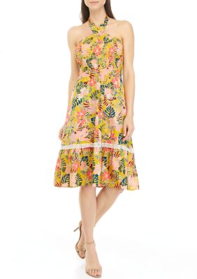 Luxology Women's Sleeveless Halter Neck Floral Midi Dress, Small