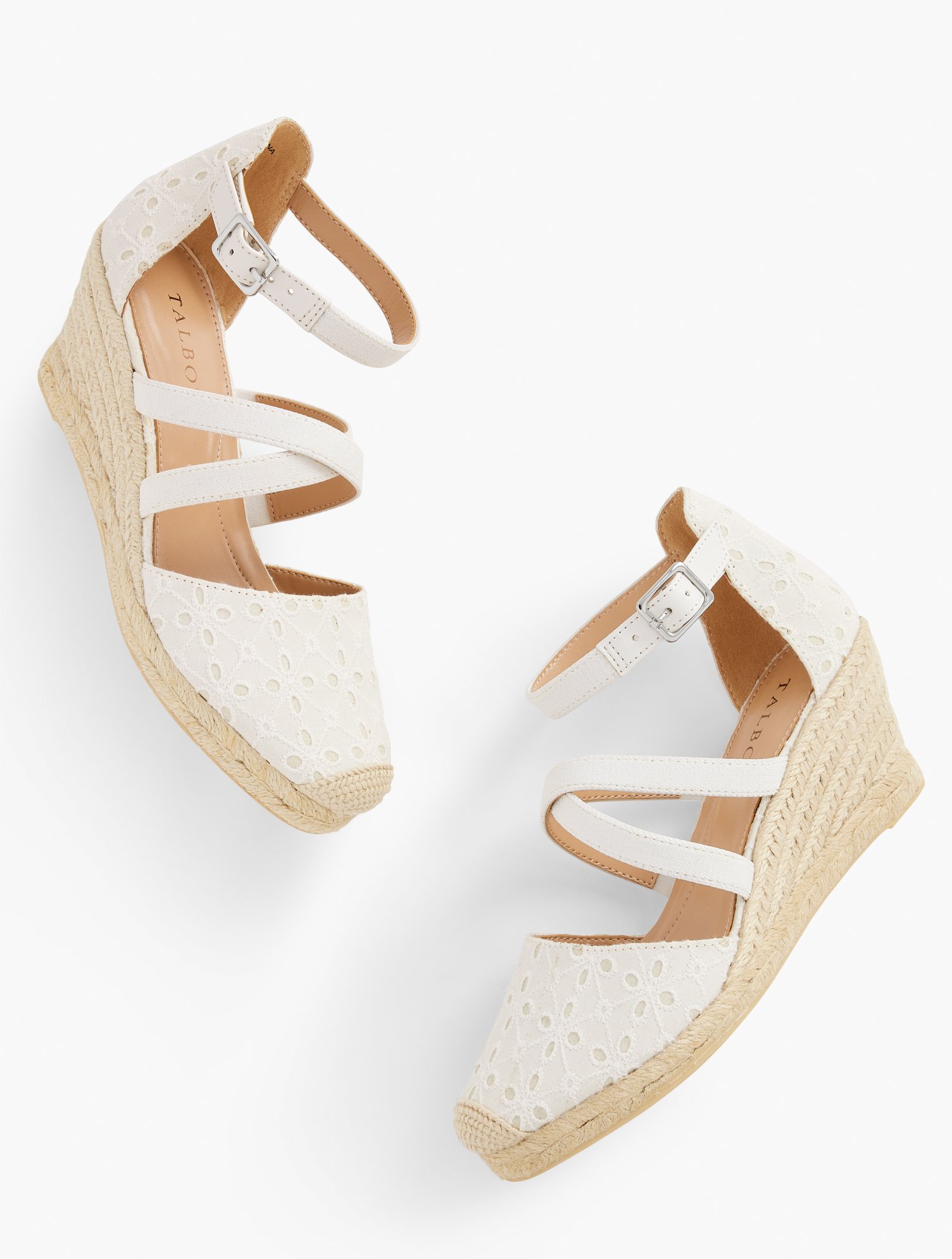 Lyndsay Strappy Eyelet Espadrilles Wedges - White - 9M - 100% Cotton Talbots