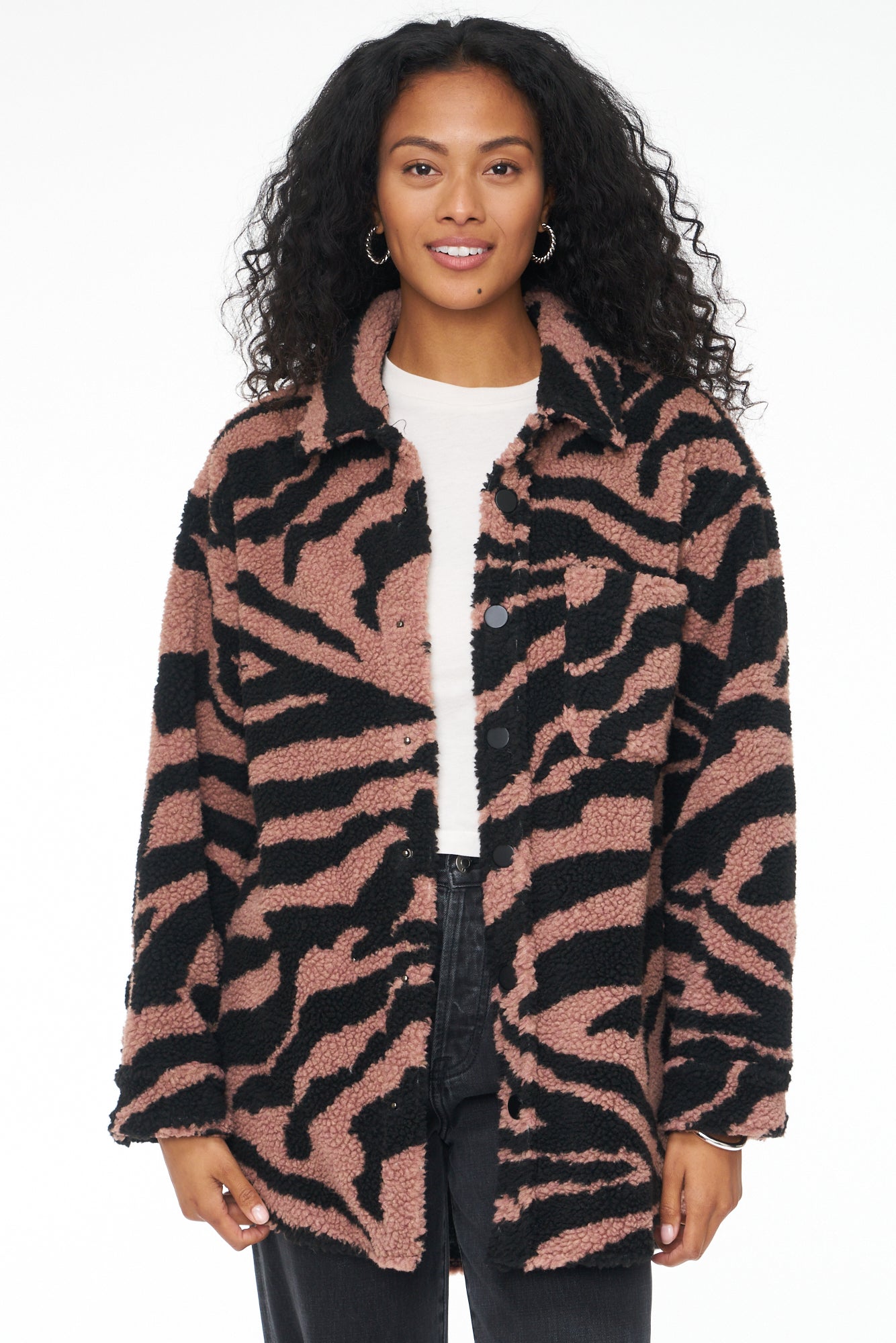 Lynn Oversized Shearling Jacket - Clay Zebra